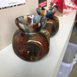 Paire de petits vases grès émaillé multicolore