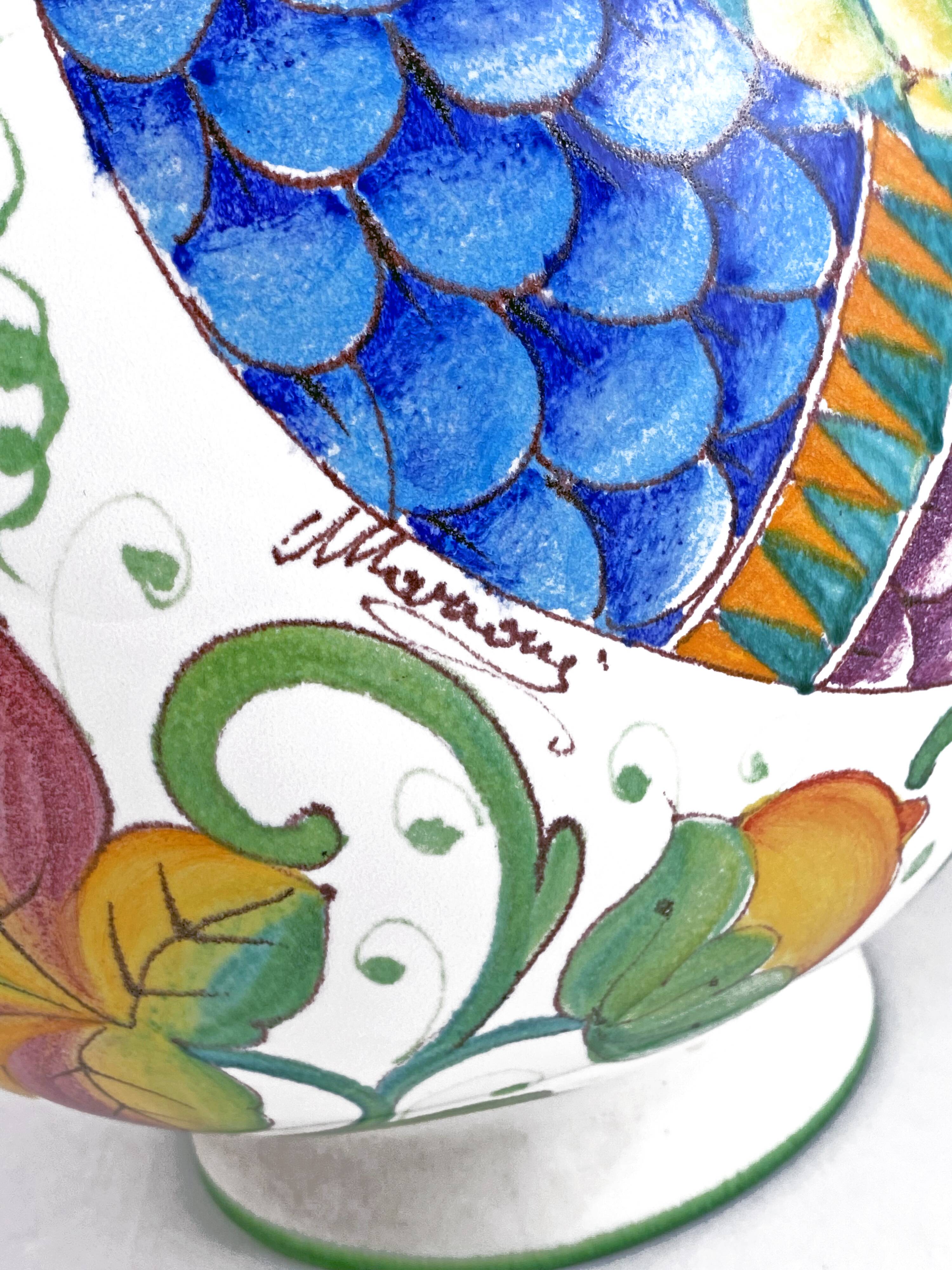 Large 1980s decorative vase hand painted enamel height. 63 cm. Italian manuf. Paolo MARIONI