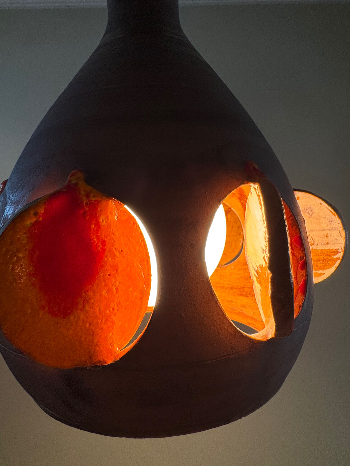 Vintage brutalist handmade German ceramic pendant lamp