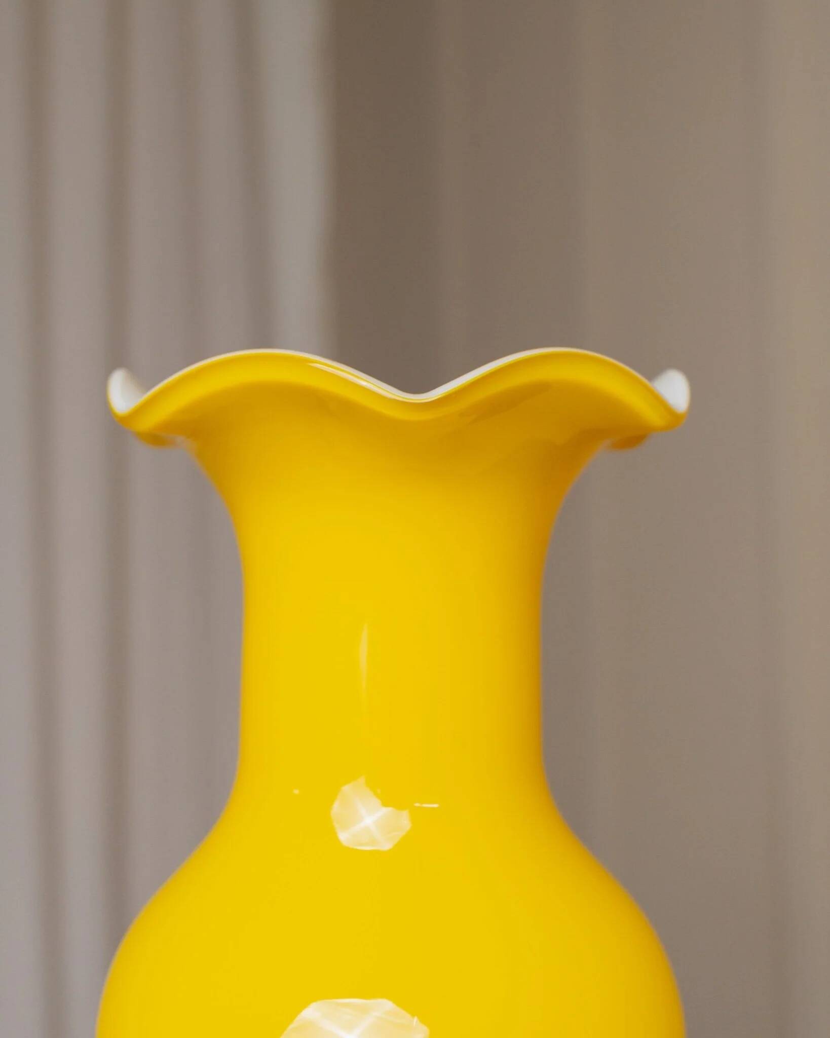 Vintage Murano Glass Fenton Vase in Multicolor Yellow, White & Green, Flashed Glass – Italy 1970s