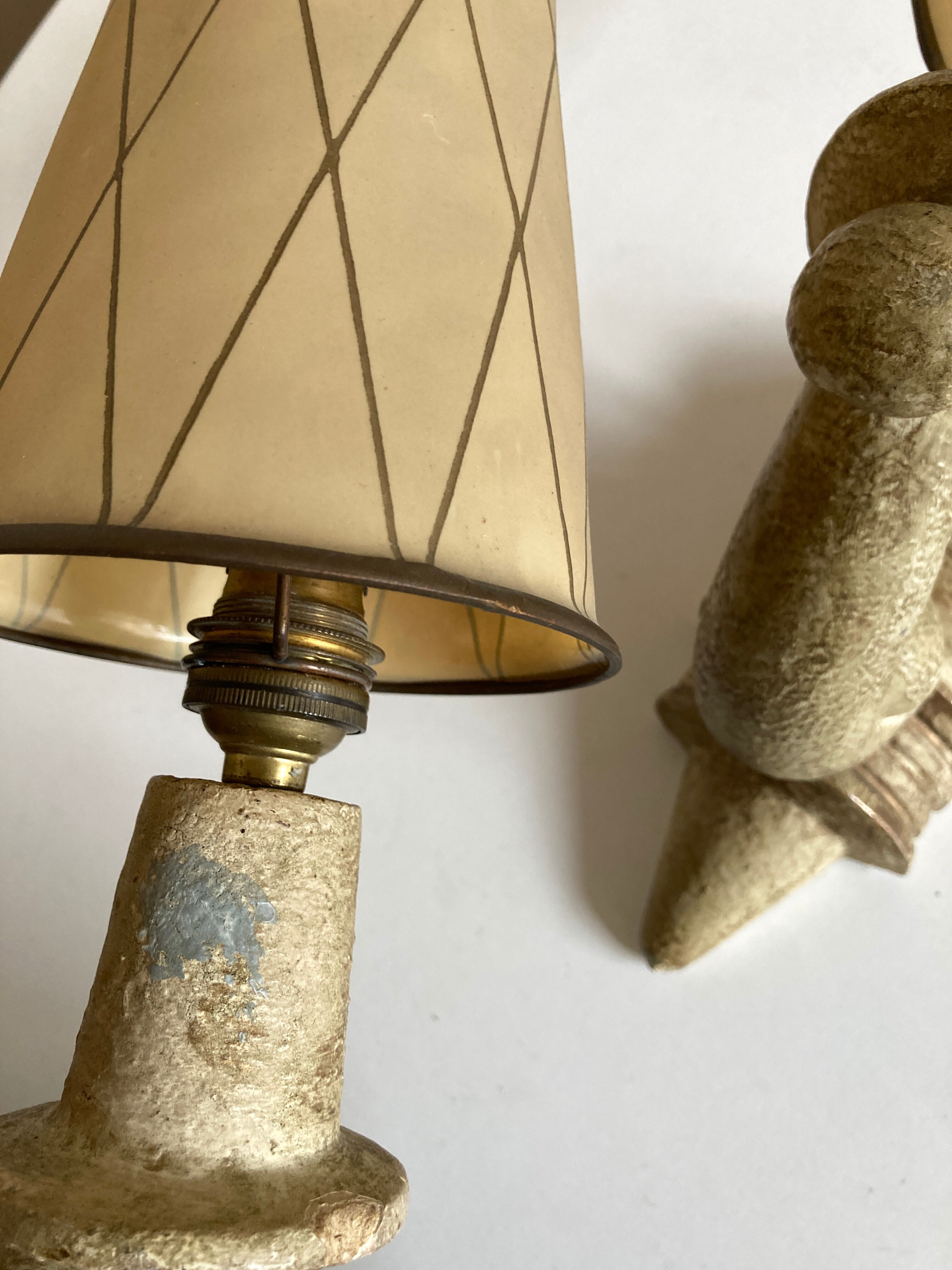 Pair of Arlus torchlight wall light in art deco plaster 1950