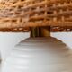 Pair of vintage table lamps – white metal with rattan shades, gold details, Italy 1980s