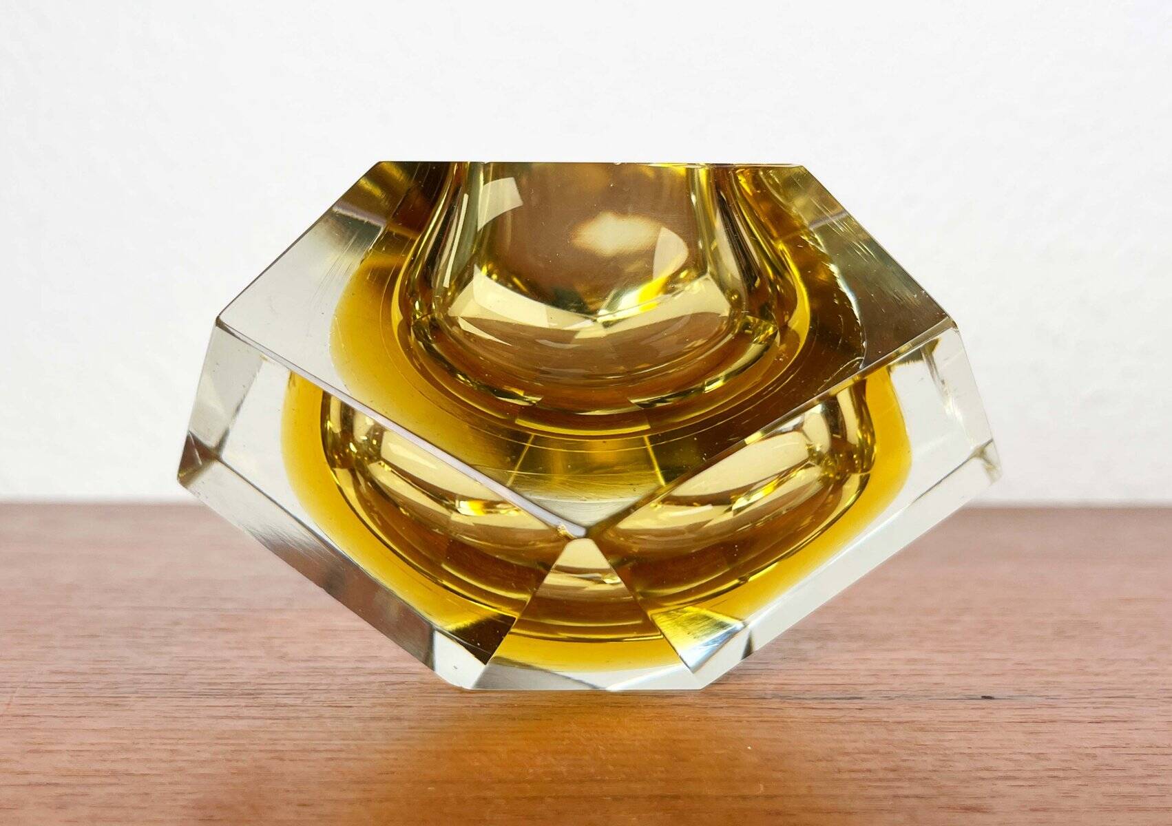 Vintage Italian Sommerso yellow glass bowl, Murano, 1970s.