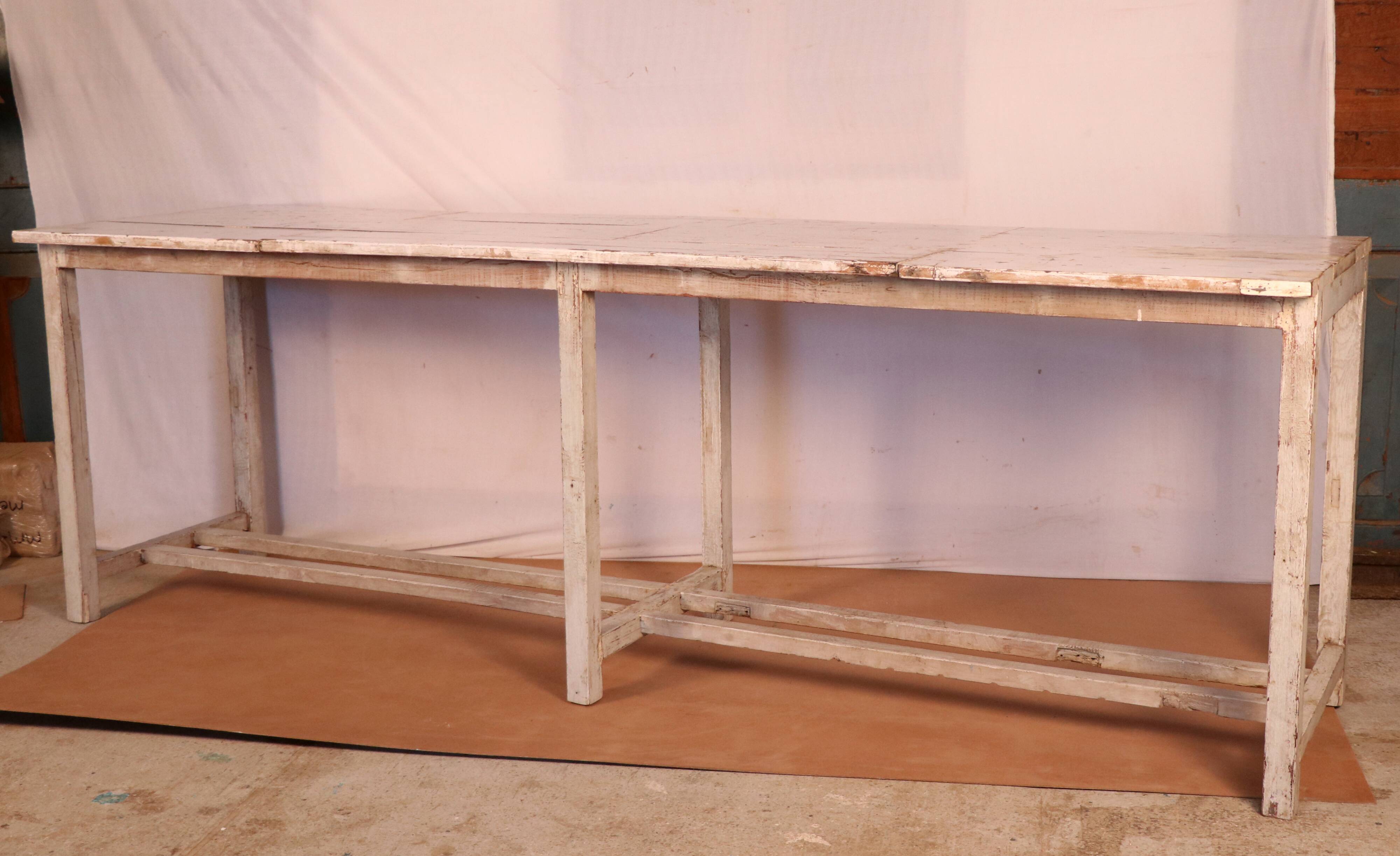 Old burmese teak draper table original white patina