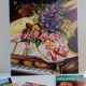 Vintage oil painting on canvas signed Darmanté – Still life with piano and flowers.