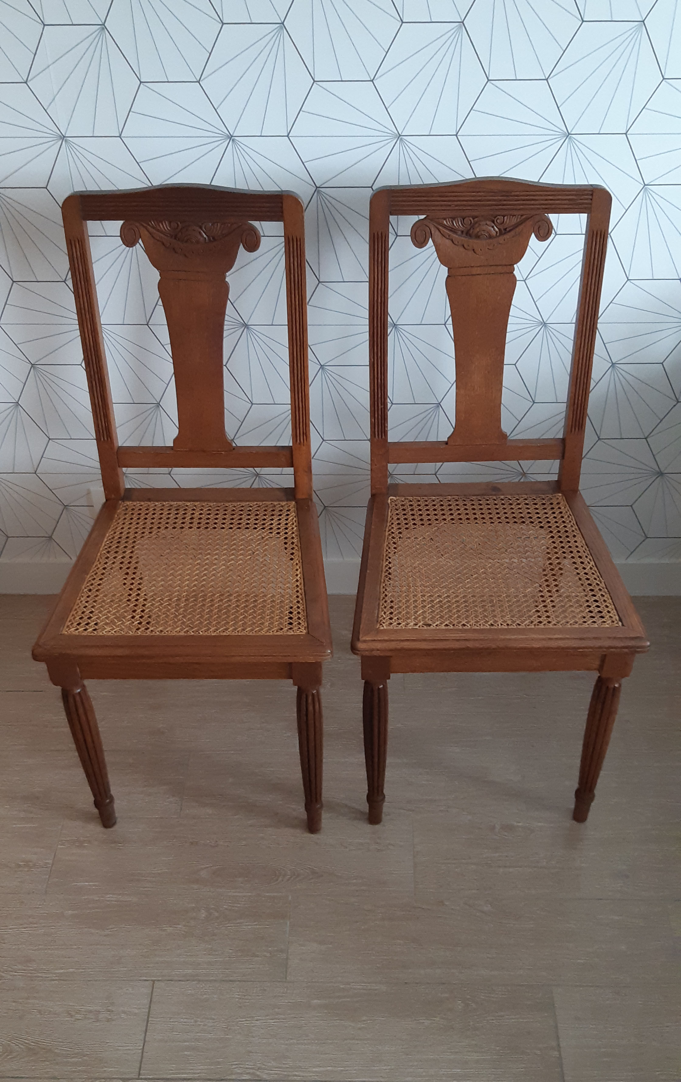 Set of 2 vintage art deco cans chairs.