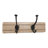 Solid teak coat hook with 2 double cast iron hooks