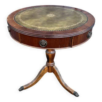 Mahogany and English leather tripod side table