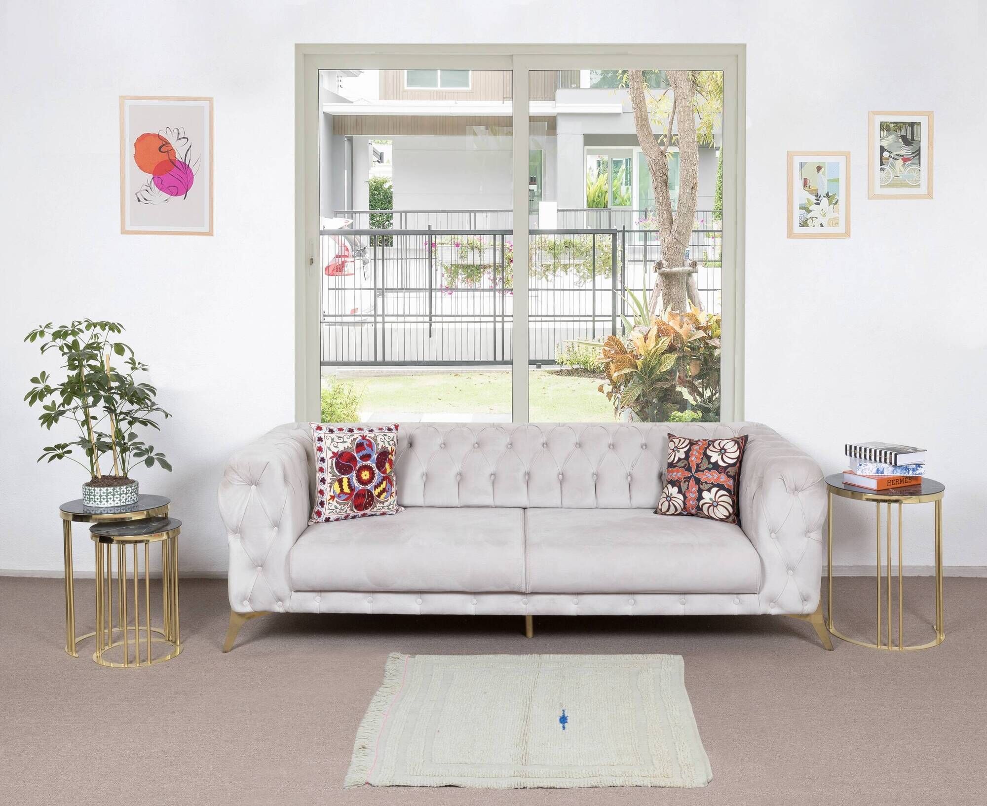 Minimalist Vintage Handmade Turkish Tulu Accent Rug Made of Undyed Beige Wool