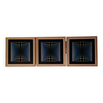 Triptyque Vintage Art Optique - Style Vasarely - Cadre 30x30cm