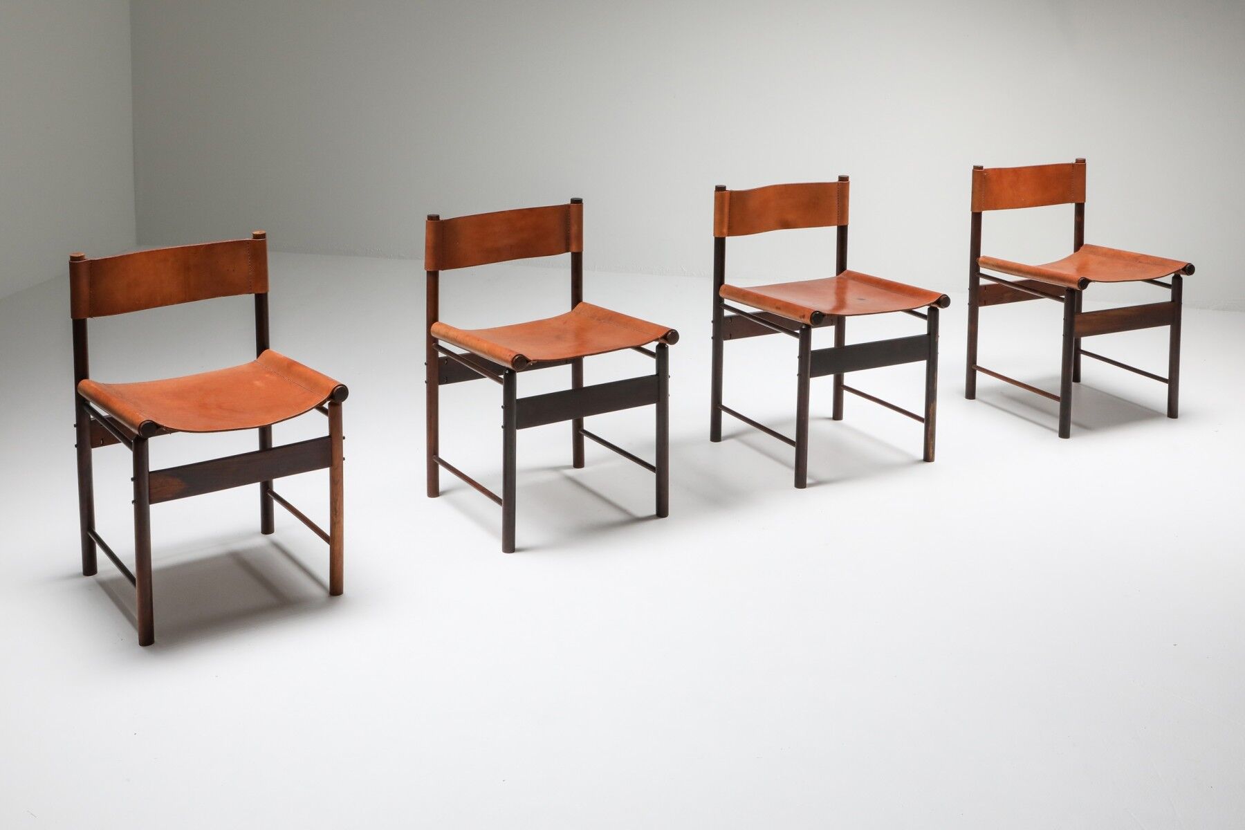 Zalszupin Jacaranda Dining Room Chairs with Saddle 1950 Cognac Leather Seats
