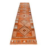 Shades Of Orange Long Stairs Runner Rug,Hand-Woven Hallway Carpet,85x388 Cm