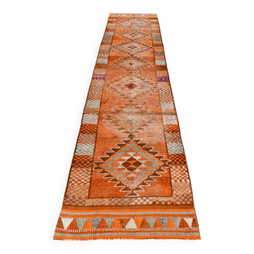 Tapis de couloir tissé à la main, dégradé d'orange, long tapis de marche, 85x388 cm