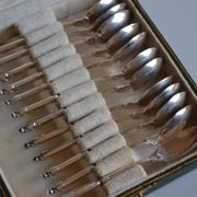 12 Cuillères à moka métal argenté manche à la russe + boite