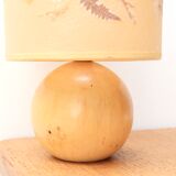 Wooden lamp, herbarium-style lampshade, 70s