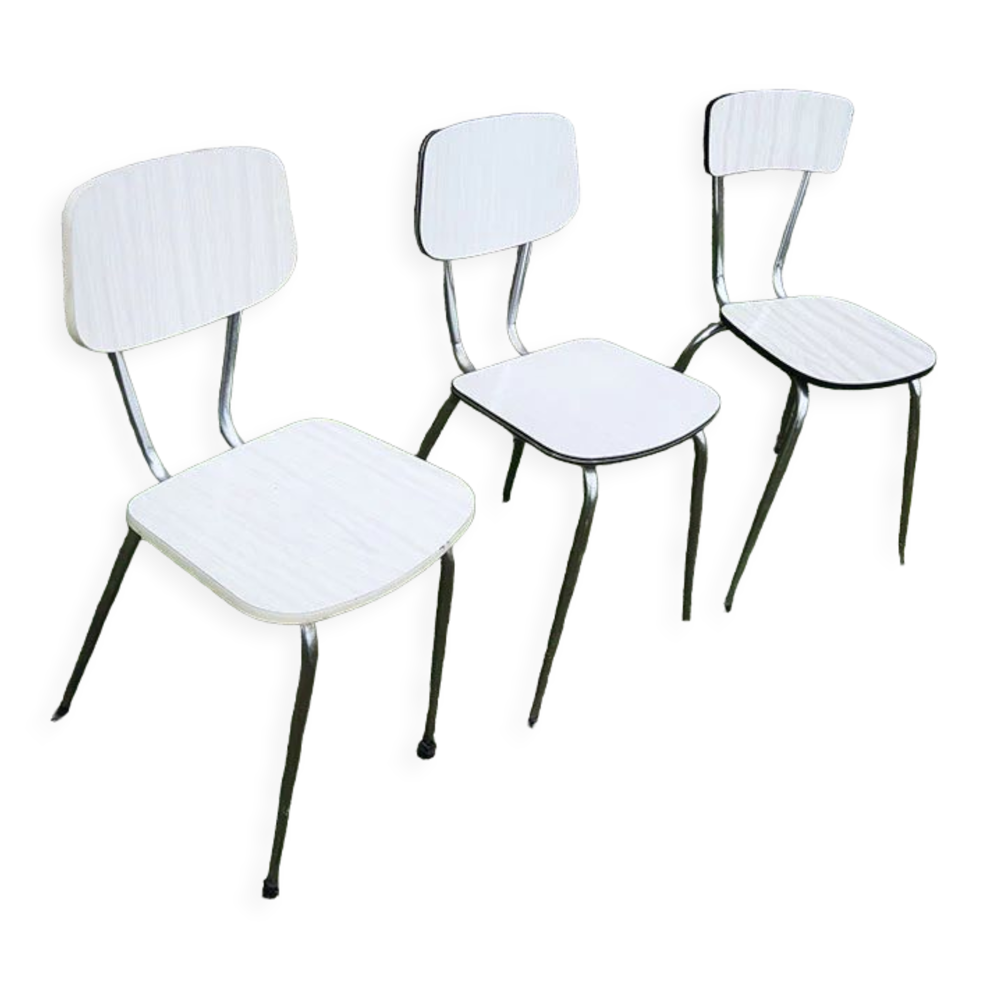 3 old white Formica chairs
