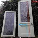 Porte d’entrée 264x99cm ancienne noyer chêne grille fer forgé panneau vitré