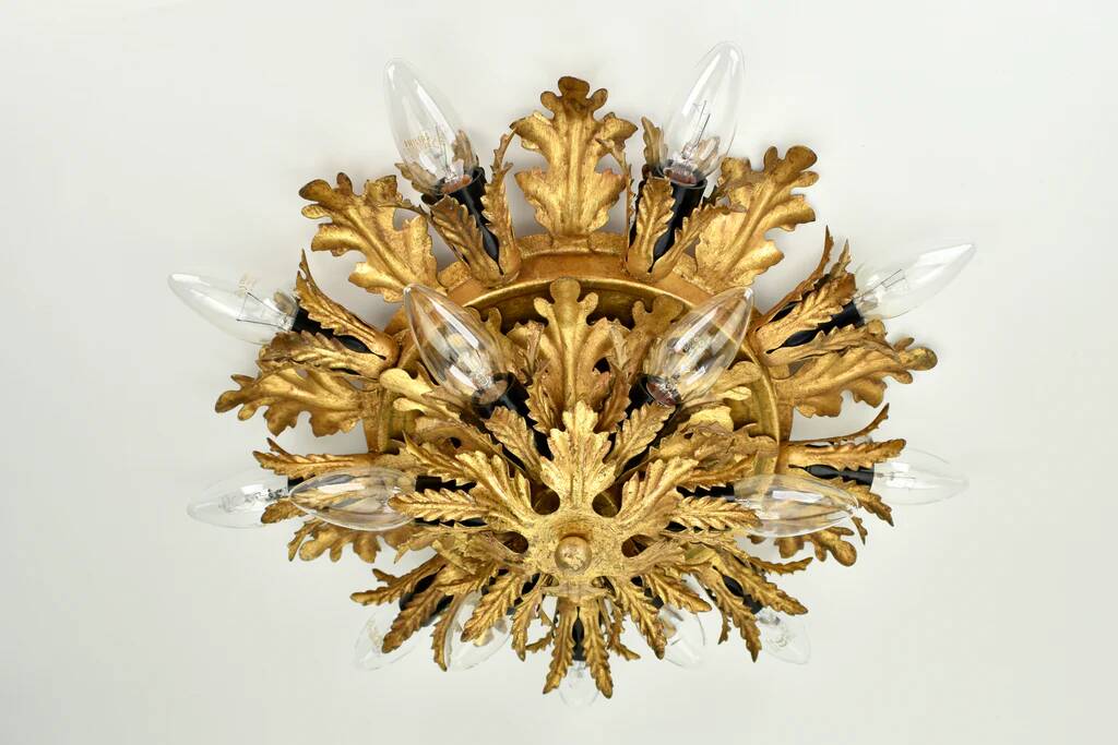 Plafonnier à deux niveaux en feuille d'or par Banci Firenze