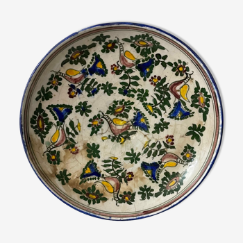 Ceramic plate siliceous Persia or Turkey of birds and flora XVII or XVIII