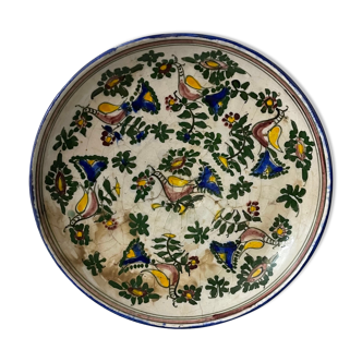 Plat céramique siliceuse Perse ou Turquie d'oiseaux et flore XVII ou XVIII