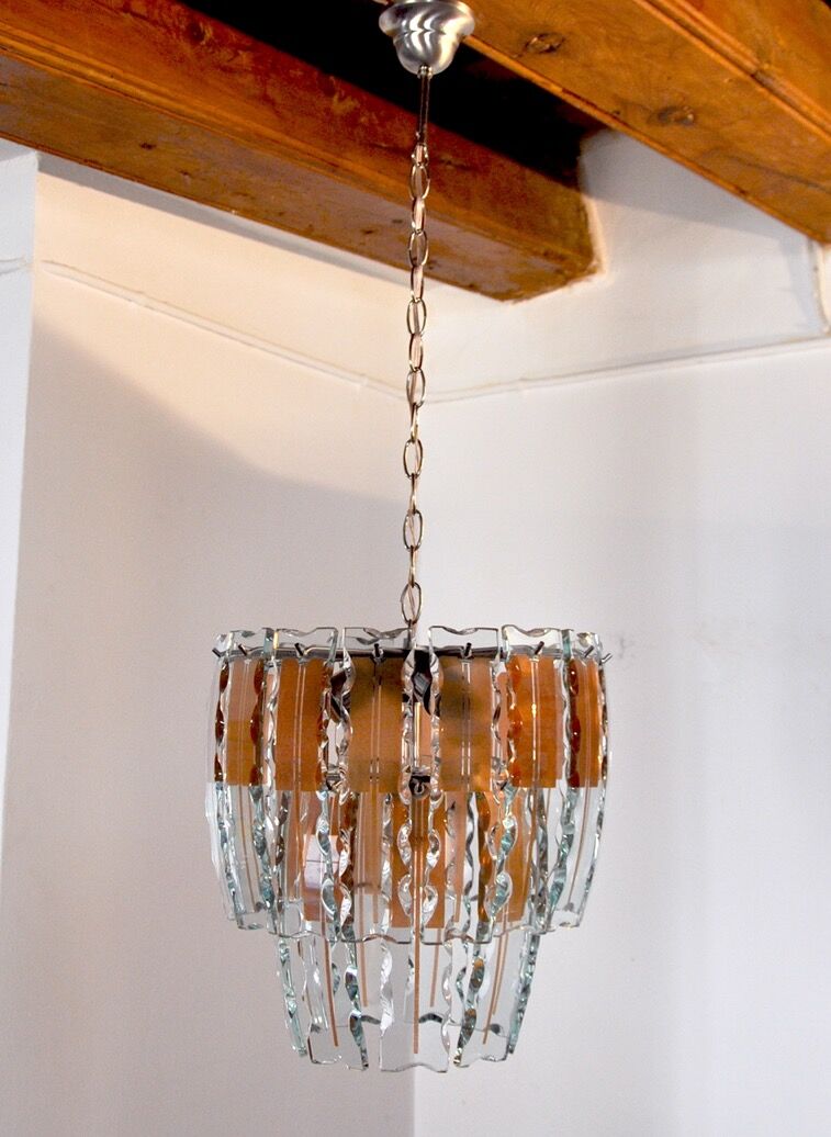 Zero Quattro chandelier brown cut glass Murano Italy 1970
