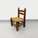 Vintage Charles Dudouyt Brutalist Low Chair in Wood and Straw