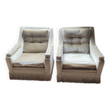 2 fauteuils en velours kaki