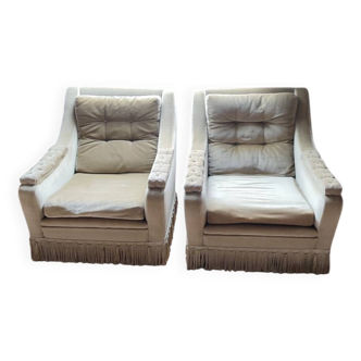2 fauteuils en velours kaki