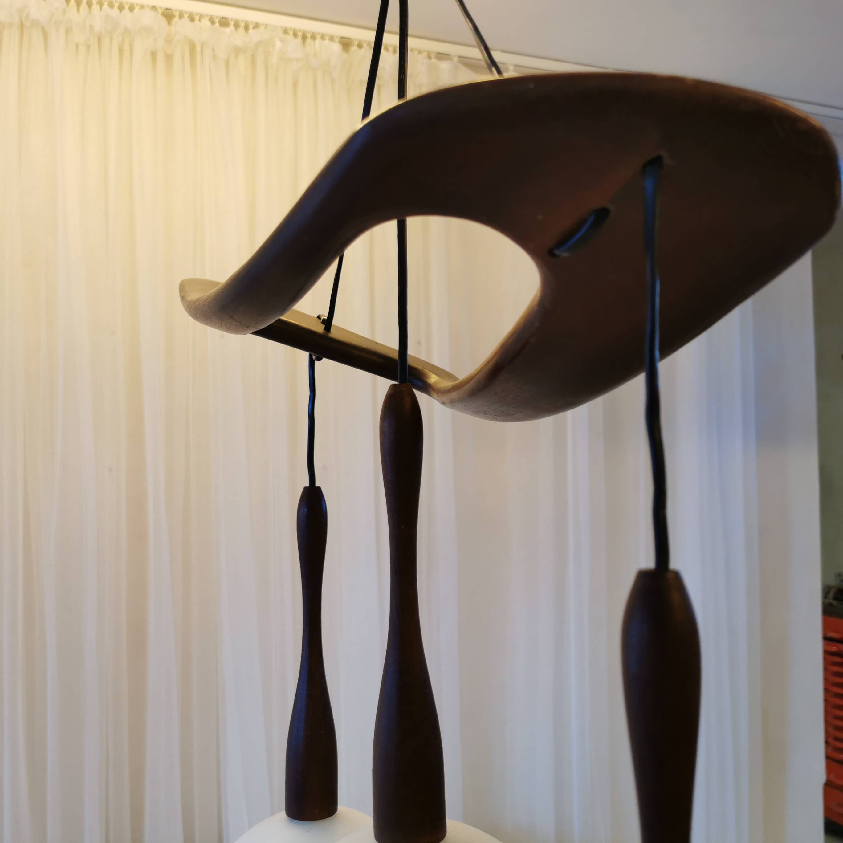 Teak and opaline chandelier