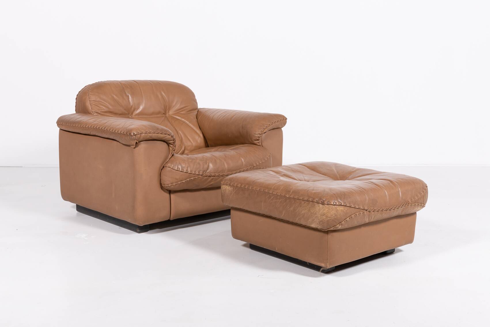 De Sede DS 101 brown leather lounge chairs, 1970's