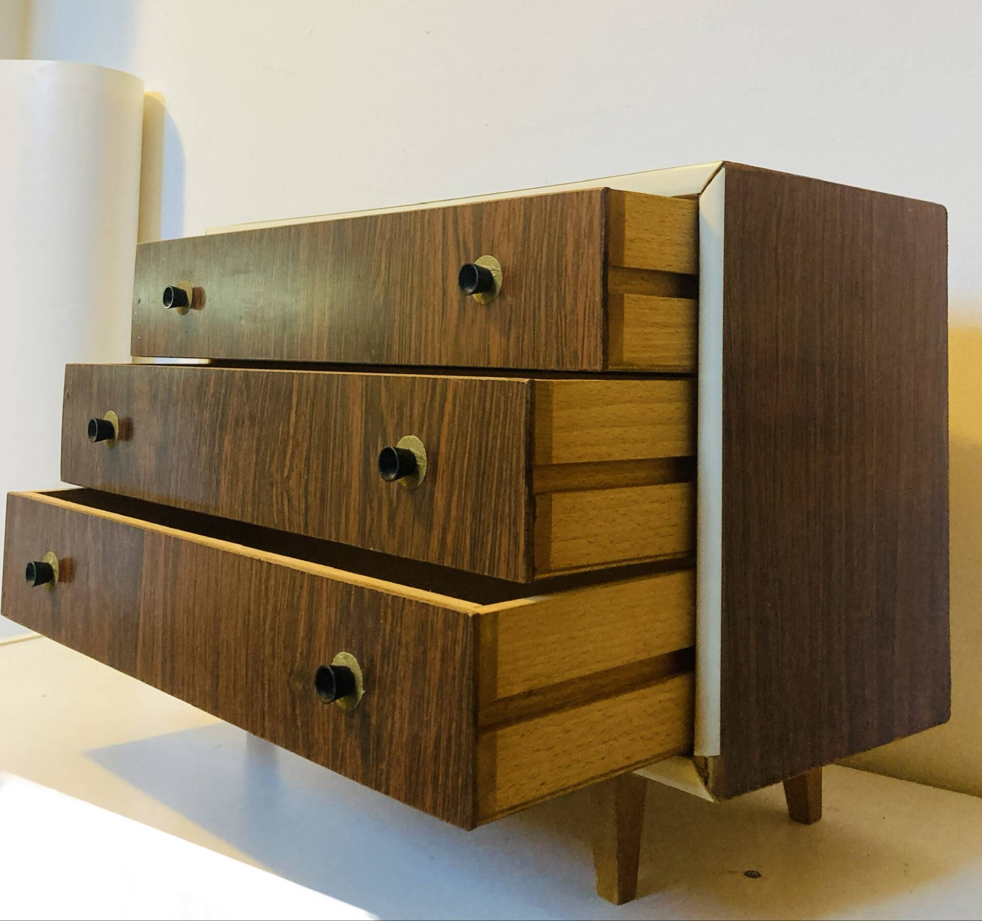 Children's commode, doll or mastery from the 1960s mahogany veneer.