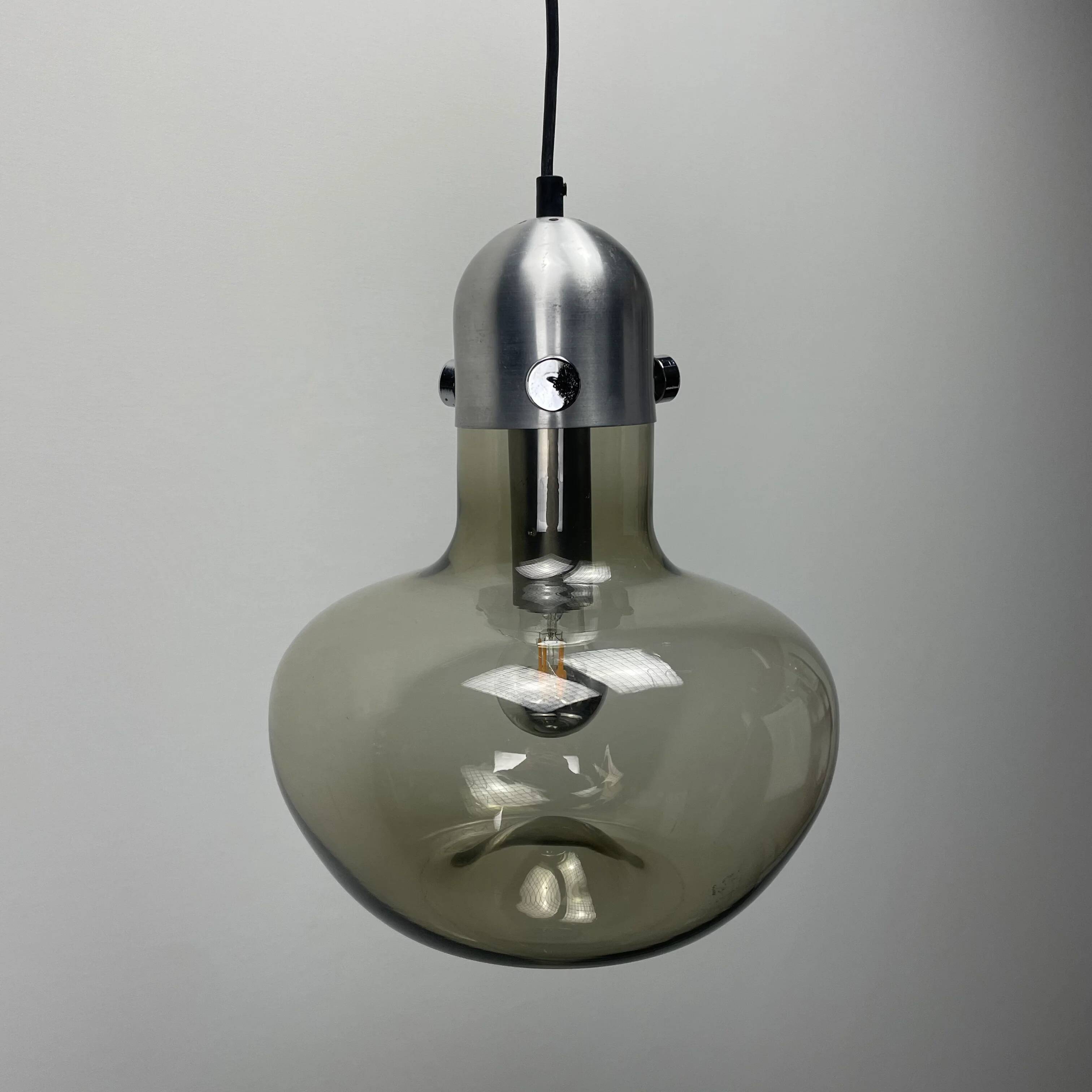 Smoked glass pendant lamp by Nettelhoff Leuchten 1970