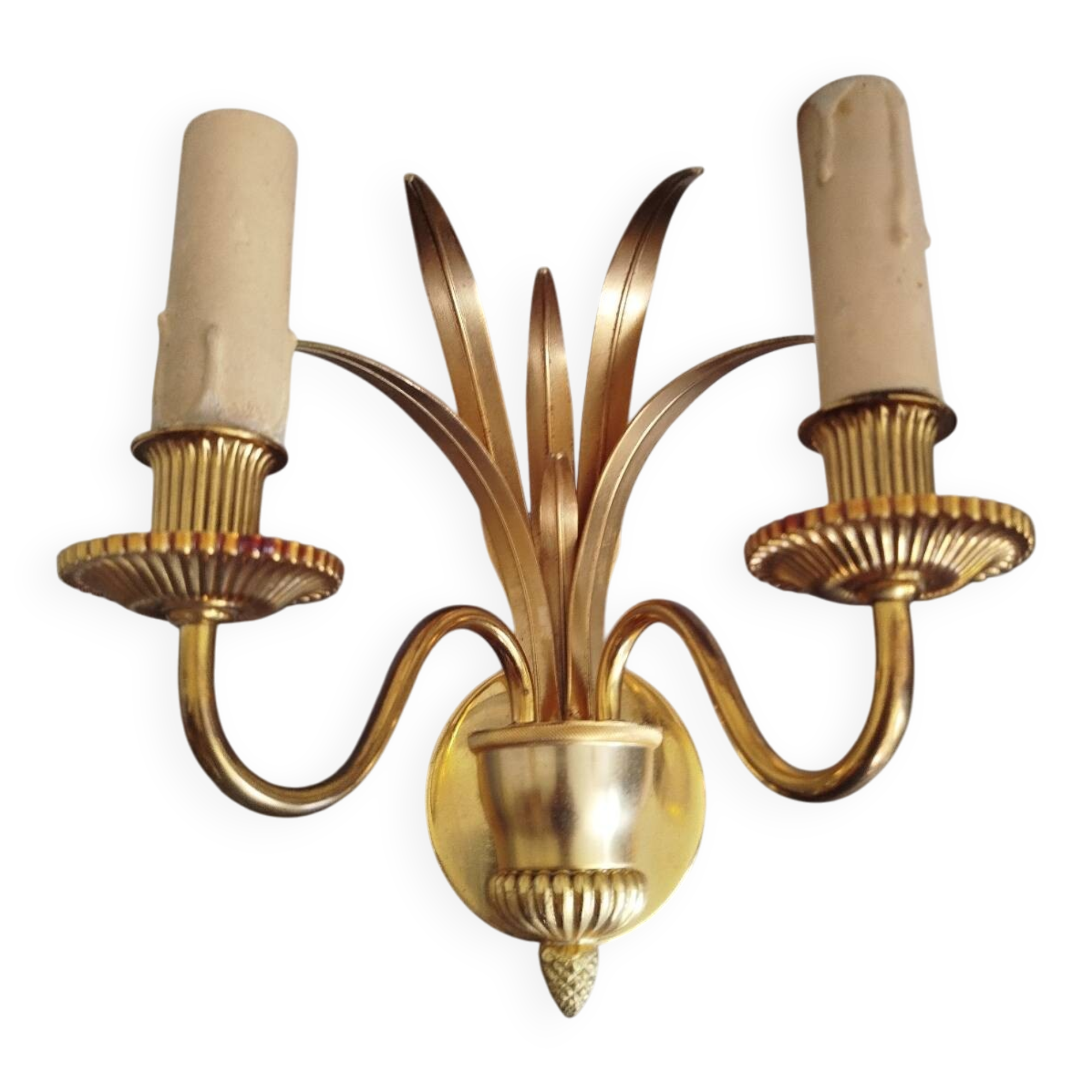 Vintage gold brass wall light - pineapple motif - 2 arms