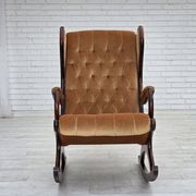 1960s, Scandinavian rocking chair, furniture velour, dark beech wood.