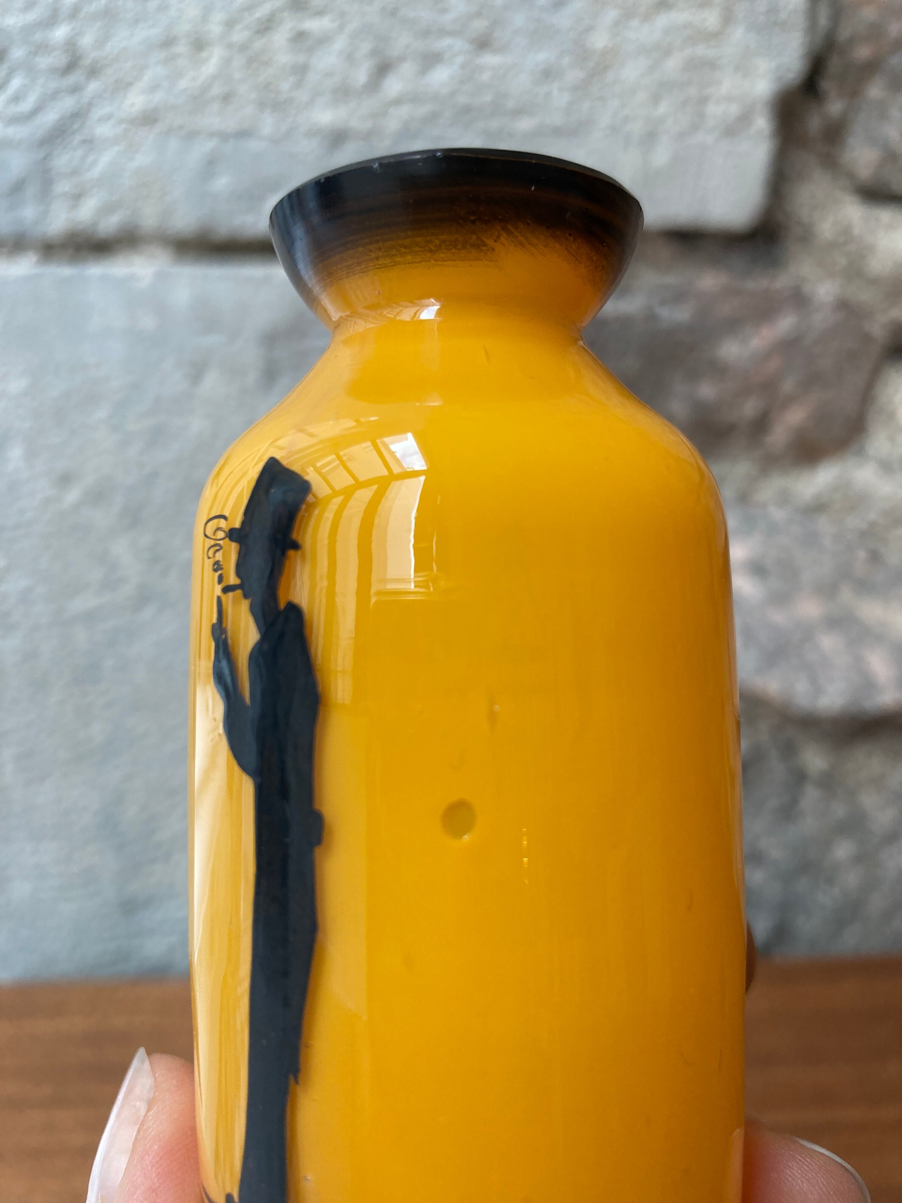 Miniature vase art deco glass orange silhouette smoker