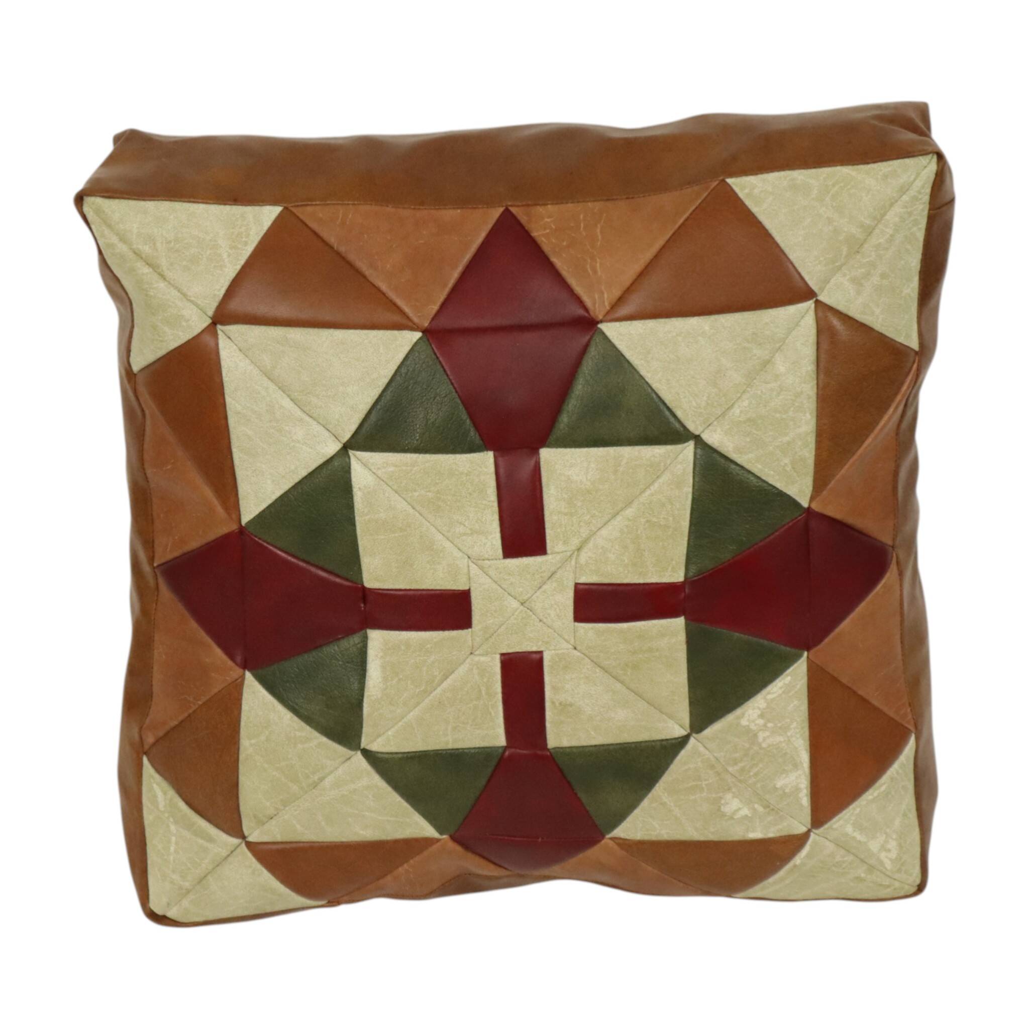 Vintage Patchwork Cushion Diamond Pattern Faux Leather 45cm