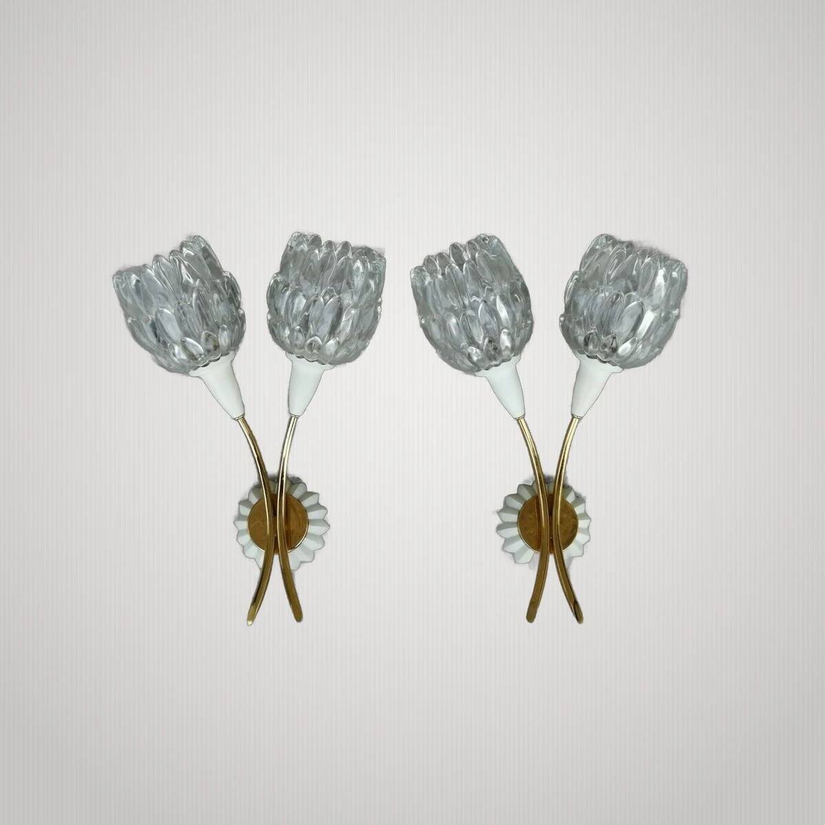 Pair of design wall lights 50s 60s lotus flower shape? Arlus? Lamp light.