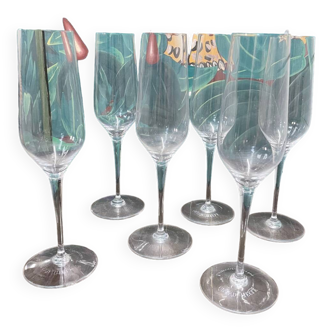 6 Baccarat champagne flutes, grand siècle crystal, Laurent Perrier