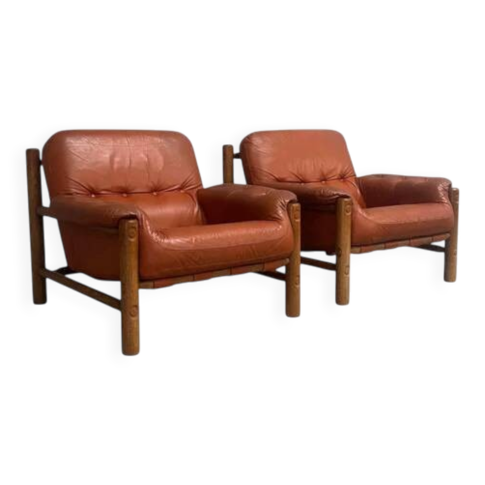 Set brutalist, Brazilian style leather lounge chairs, 1960s