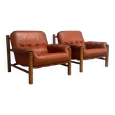 Chaises longues en cuir de style brutaliste brésilien, années 1960.