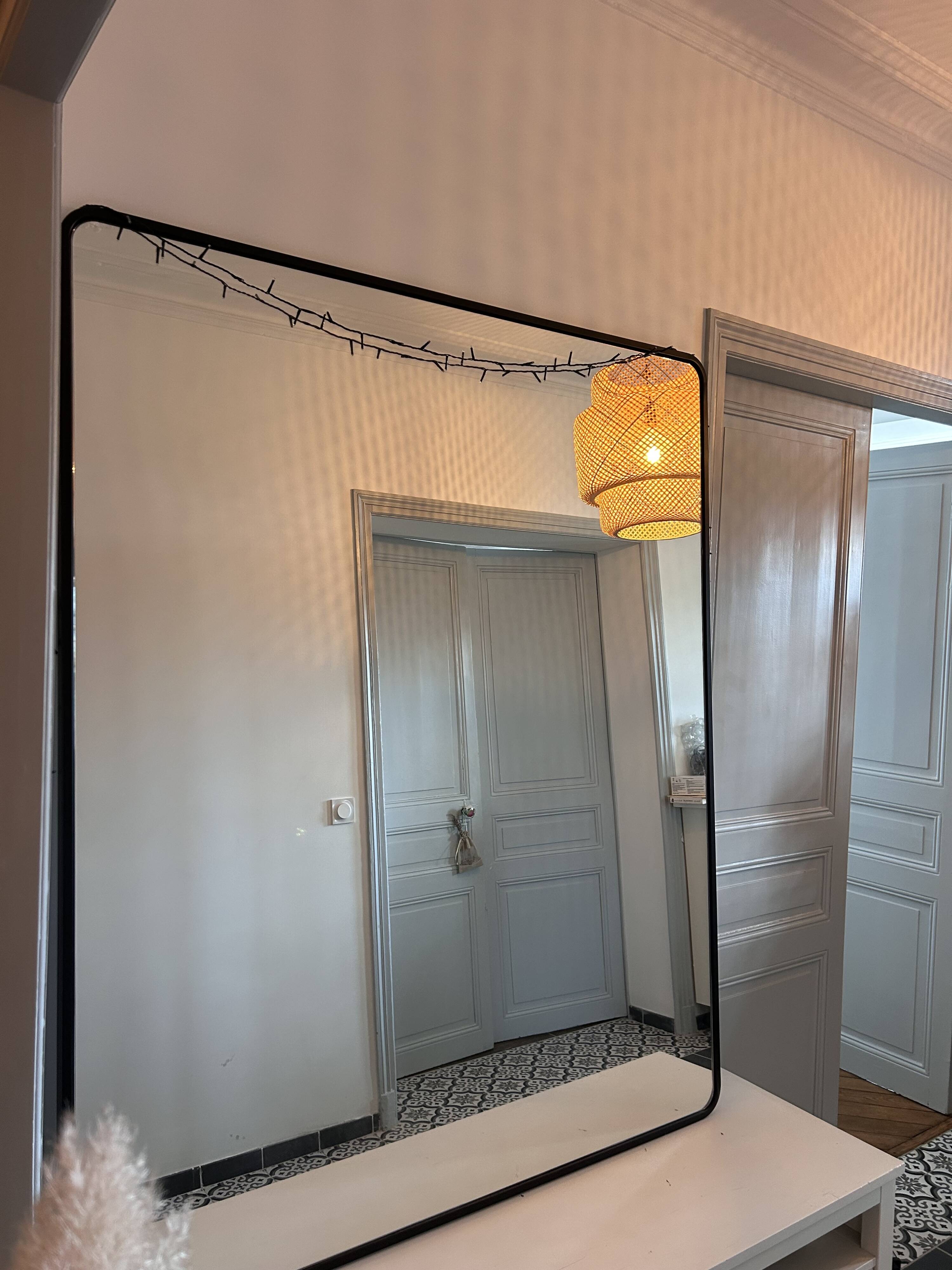 Custom-made large mirror – unique piece – black lacquered steel frame – 130 x