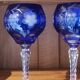 3 large cobalt blue cut crystal stemmed glasses