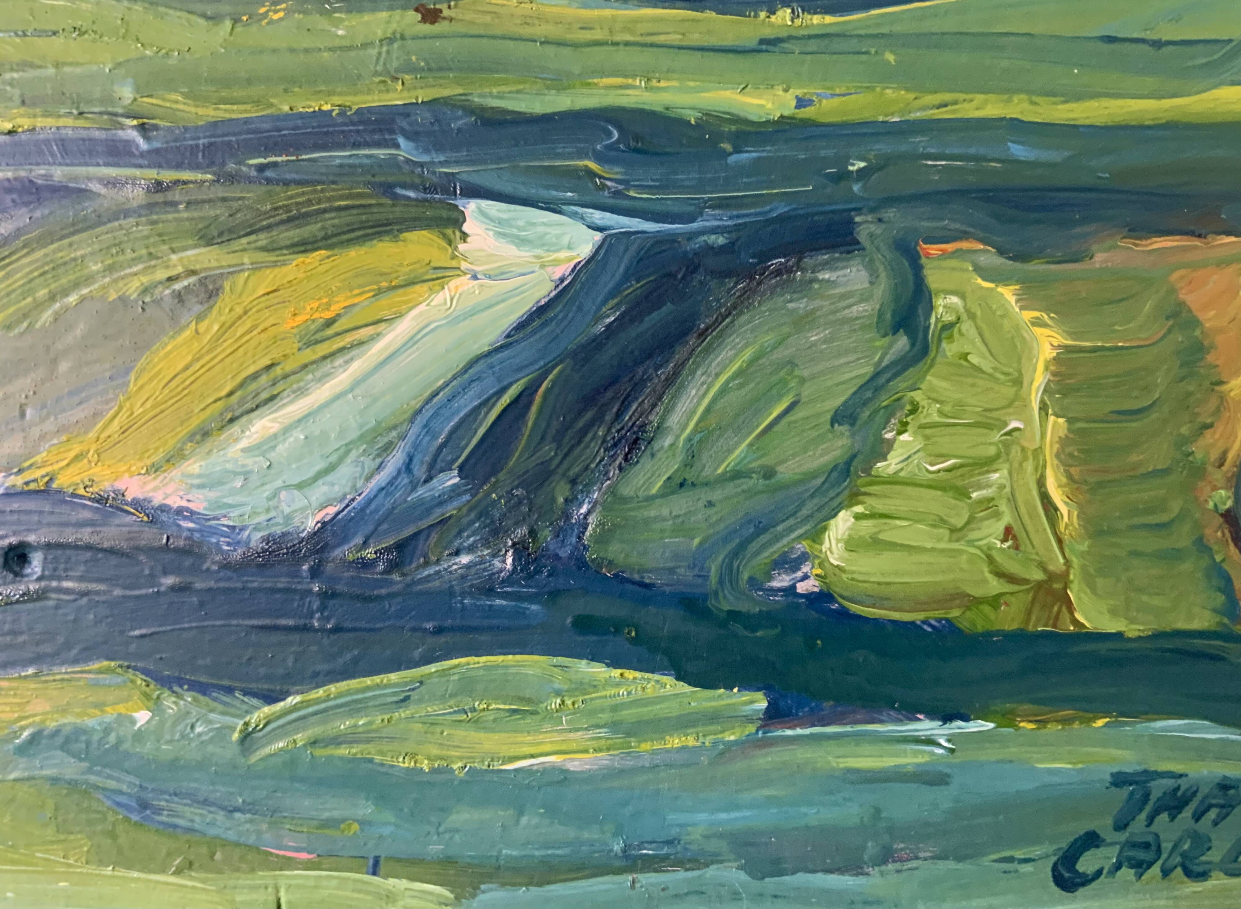 Vintage Painting Abstract Modernist Landscape By Thabe Carlson 1971