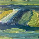 Vintage Painting Abstract Modernist Landscape By Thabe Carlson 1971