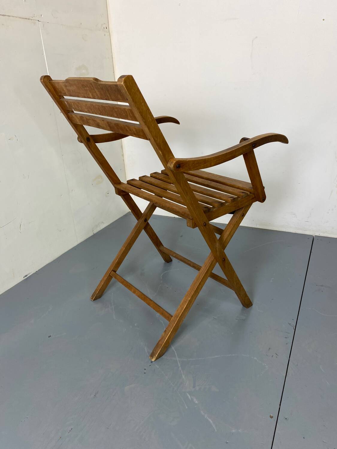 Vintage scandinavian oak campaign folding chair, 1920s
