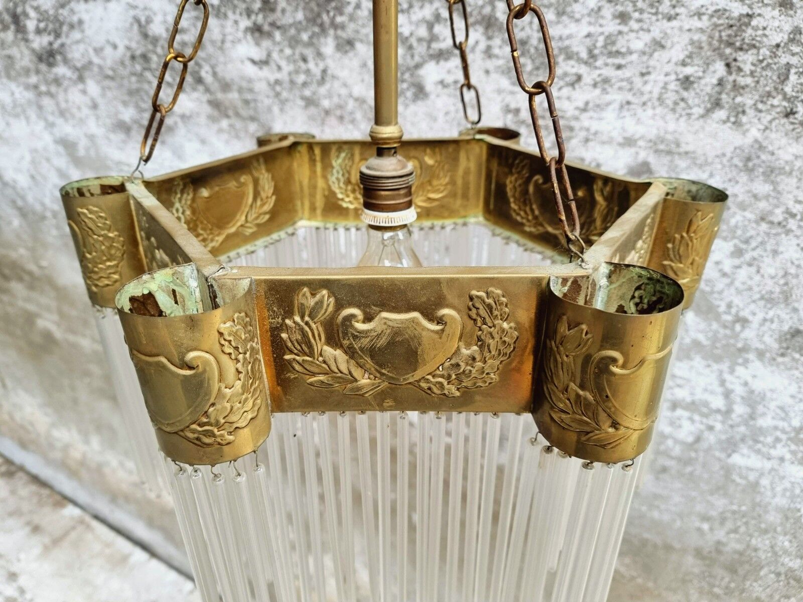 Hanging lamp Art Deco copper with glass beads