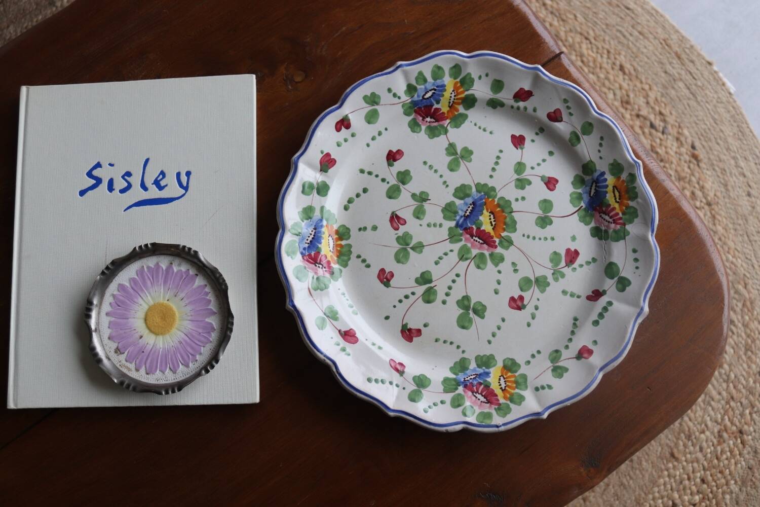 Large painted ceramic flowered dish Italy