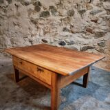 18th-century cherry wood coffee table with two drawers.