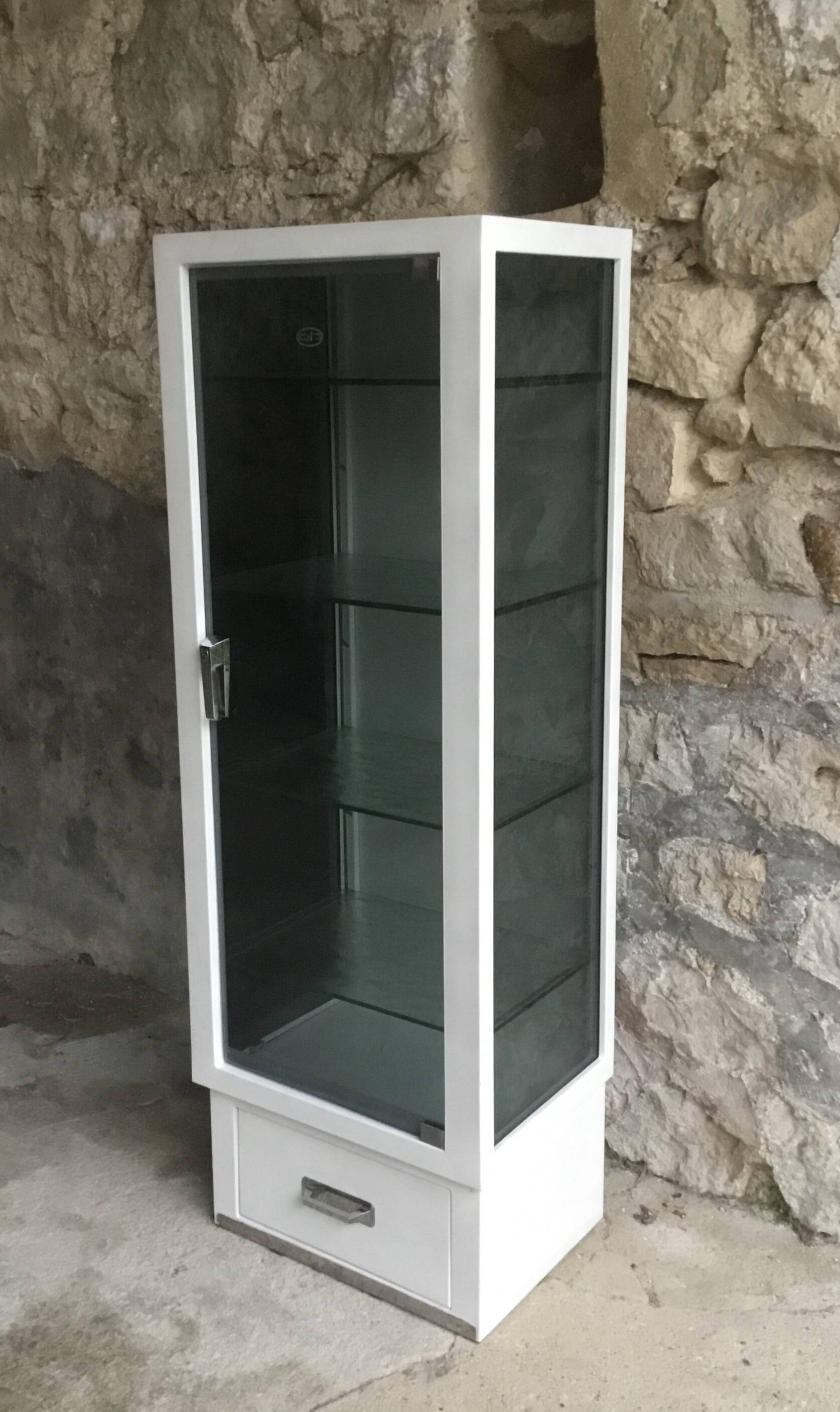 White lacquered metal medical display case - vintage 1960