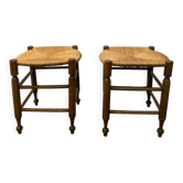 Paire de Tabourets Paillée Ancien